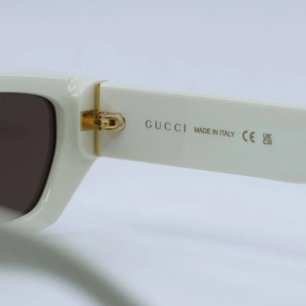 Gucci GG1134S 003 Sunglasses Ivory Rectangle Frame, Brown Lenses